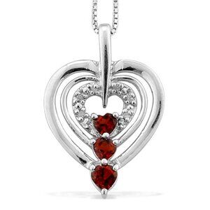 Heart Garnet Diamond Pendant 925 Sterling Silver NEW